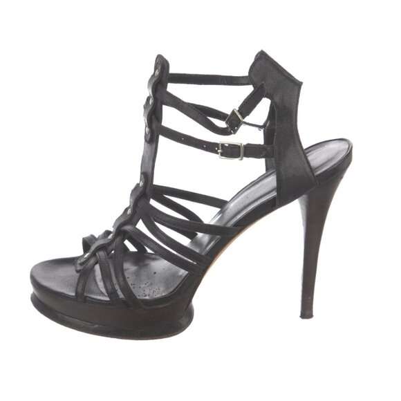 Stuart Weitzman Black Leather Strappy Gladiator Platform Stiletto Sandals 8.5 - Picture 3 of 14